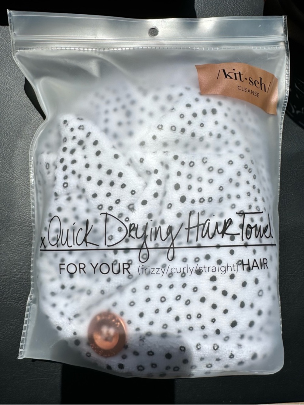 Kitsch White Hair Towel with Black Dot Accents